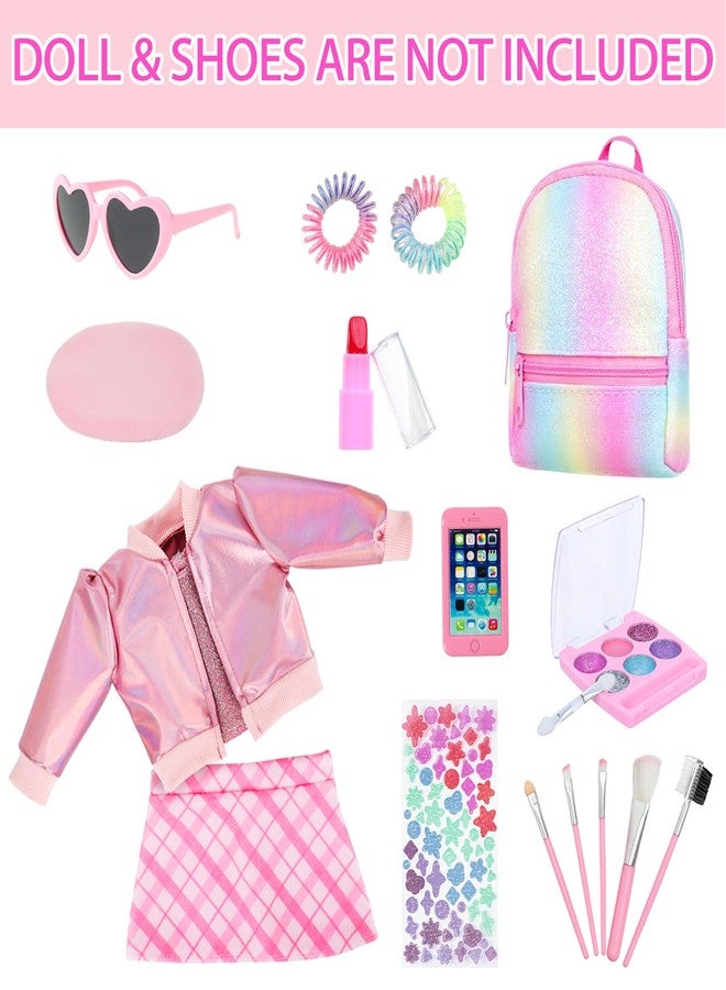 Ecore Fun 17 Pcs American 18 Inch Doll Accessories Cosmetic Set with Backpack & Outfits | Pretend Play Makeup Kit for 18" Dolls | Includes Lipstick, Eyeshadow, Brushes, Accessories & Stylish Clothes - Image 2